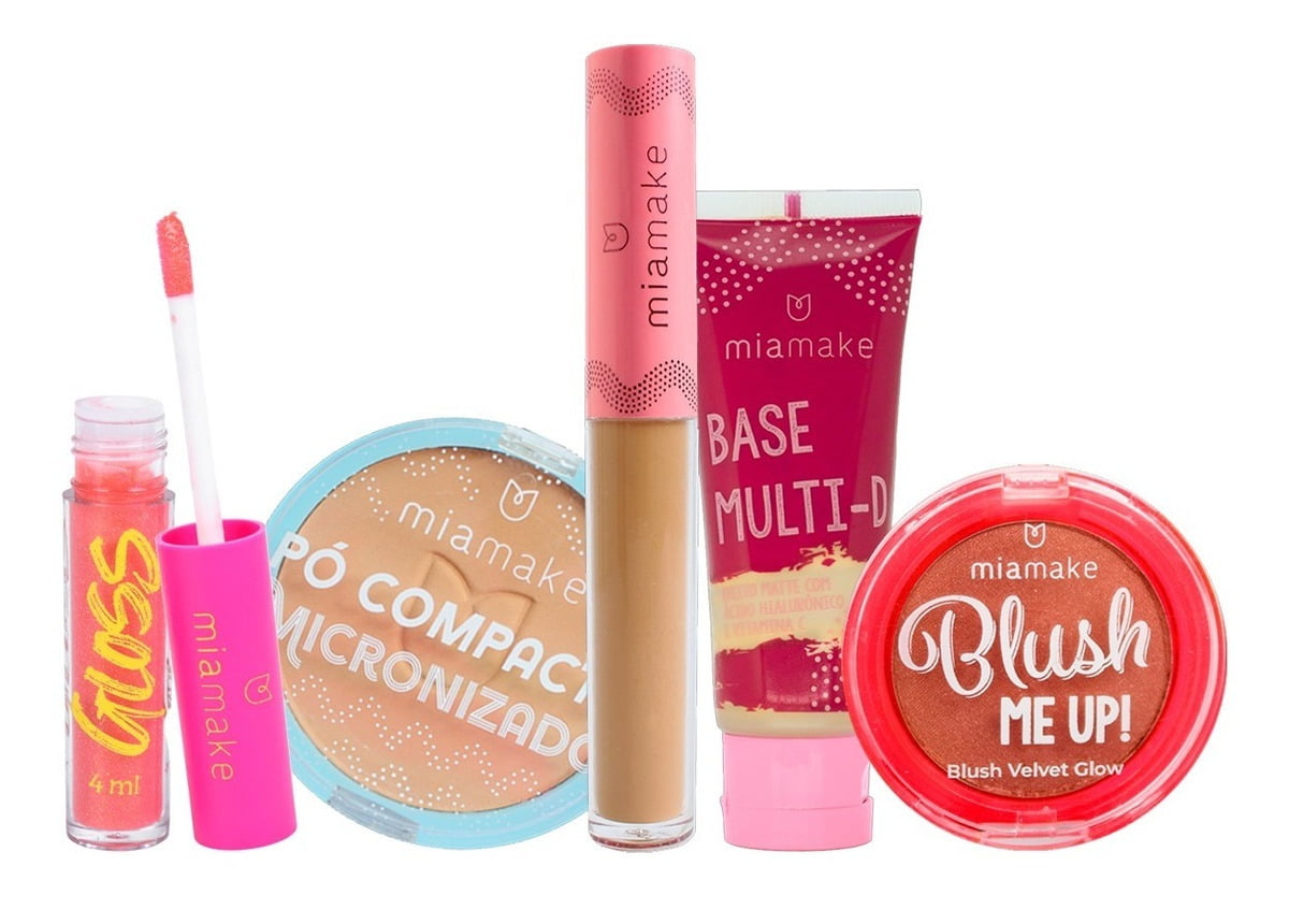 Kit De Maquiagem Gloss Pó Compacto Blush Base Promoção