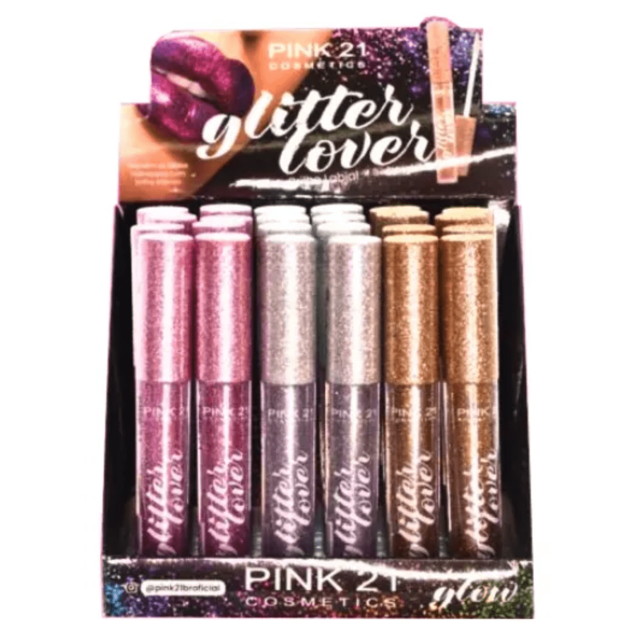  Lip Gloss Glitter Lover Pink 21 Efeito Glitter 24UN