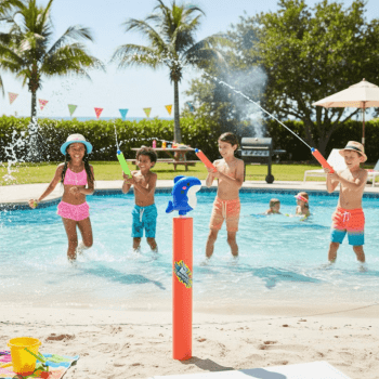 Lançador Água Infantil Macarrão Espuma Tubarão Piscina Praia Vermelho