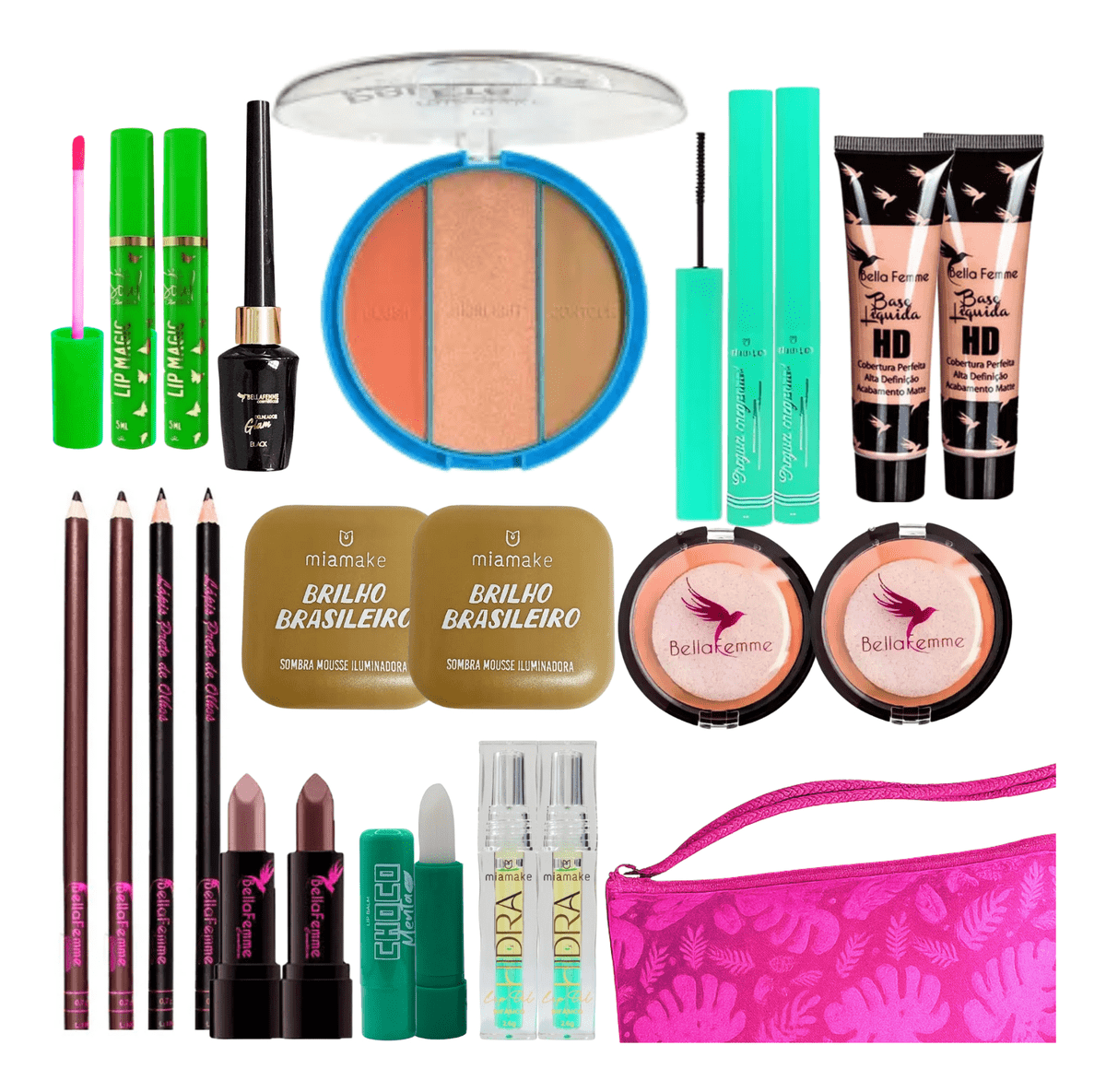 Kit Maquiagem Completo Necessaire Pincel Sombra Base Batom