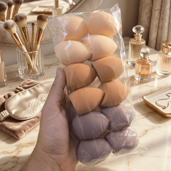 Kit C/12 Esponjas de Maquiagem Blender Especial Make Lolita Chocolate Formatos Gota e Chanfrada