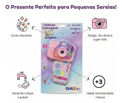 Kit Maquiagem Infantil Câmera Sereia Sombra Batom Goal Kids