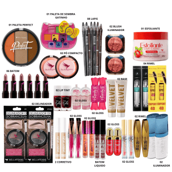 KIT REVENDA MAQUIAGEM COMPLETO ALTA ROTATIVIDADE 51 ITENS