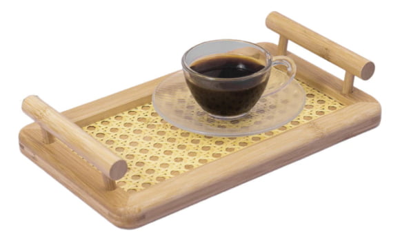Bandeja De Bambu Com Alças E Fundo Em Treliça 28x16cm Bandeja De Bambu Com Alças E Fundo Em Treliça 28x16cm