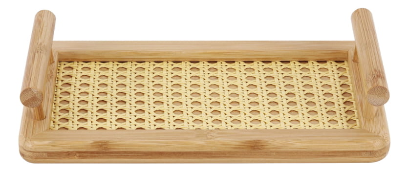 Bandeja De Bambu Com Alças E Fundo Em Treliça 28x16cm