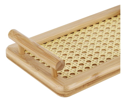 Bandeja De Bambu Com Alças E Fundo Em Treliça 28x16cm