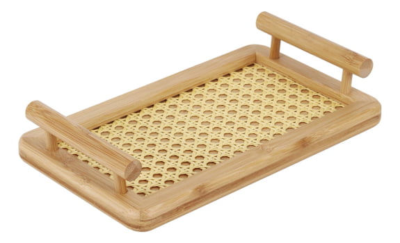 Bandeja De Bambu Com Alças E Fundo Em Treliça 28x16cm Bandeja De Bambu Com Alças E Fundo Em Treliça 28x16cm