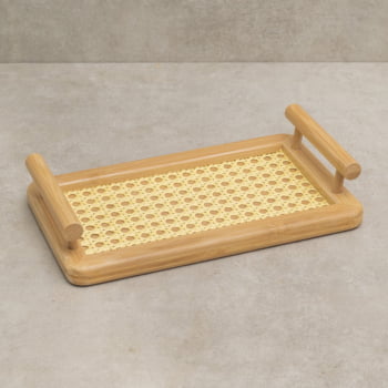 Bandeja De Bambu Com Alças E Fundo Em Treliça 28x16cm