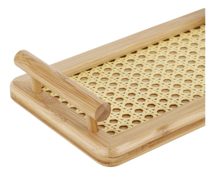 Bandeja De Bambu Com Alças E Fundo Em Treliça 28x16cm