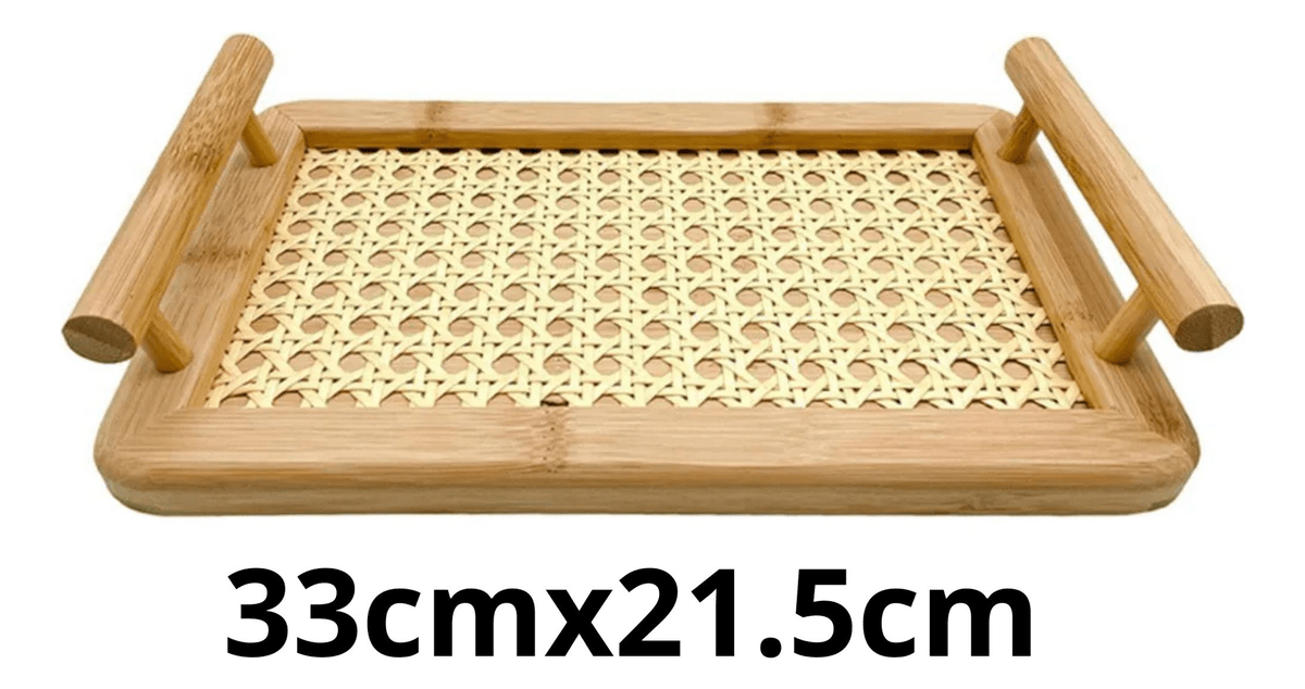 Bandeja De Bambu Com Alças E Fundo Em Treliça 33x21.5cm