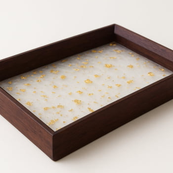 Bandeja Decorativa Retangular Com Folhas De Ouro 2 Cores
