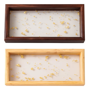 Bandeja Decorativa Retangular Com Folhas De Ouro 2 Cores