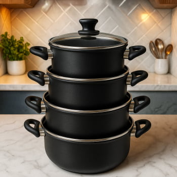 Jogo De Panelas Premium Antiaderente Preto 4 Panelas