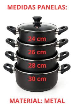 Jogo De Panelas Premium Antiaderente Preto 4 Panelas