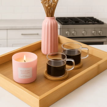 Kit 3 Bandeja Luxo Cozinha Madeira Retangular Decoração