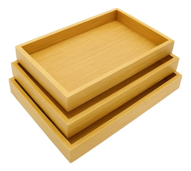 Kit 3 Bandeja Luxo Cozinha Madeira Retangular Decoração