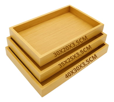 Kit 3 Bandeja Luxo Cozinha Madeira Retangular Decoração