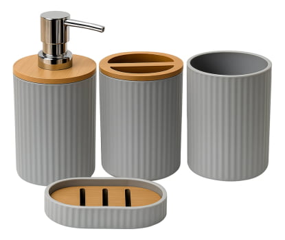 Kit Acessórios Banheiro Porta Sabonete Liquido 4pçs Bambu