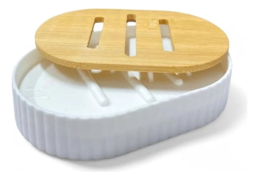 Kit Acessórios Banheiro Porta Sabonete Liquido 4pçs Bambu