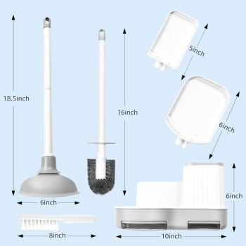 Kit Escova Sanitaria Quadrada Desentupidor Limpar Vaso 3 Pçs