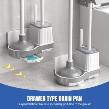 Kit Escova Sanitaria Quadrada Desentupidor Limpar Vaso 3 Pçs