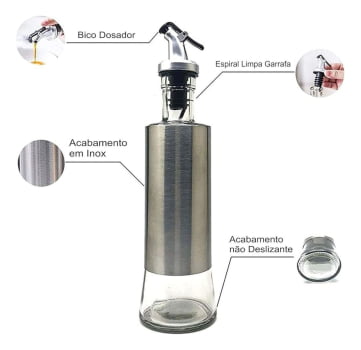 Porta Azeite Vinagre Dosador Vidro Inox Galheteiro 300ml