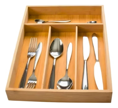 Porta Talheres Bambu 4 Divisórias Organizador Gavetas Luxo