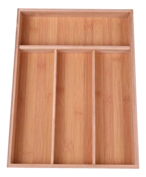 Porta Talheres Bambu 4 Divisórias Organizador Gavetas Luxo