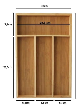 Porta Talheres Bambu 4 Divisórias Organizador Gavetas Luxo