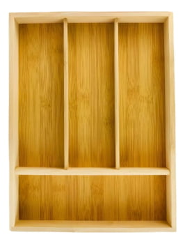 Porta Talheres Bambu 4 Divisórias Organizador Gavetas Luxo