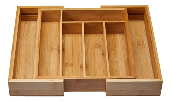 Porta Talheres Organizador Gaveta Extensível Bambu 7 Divisorias Faca Garfo Colher Porta Treco