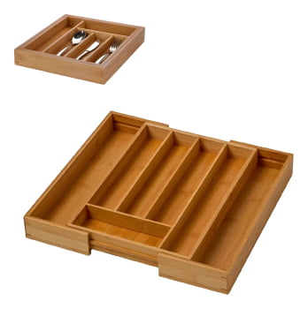 Porta Talheres Organizador Gaveta Extensível Bambu 7 Divisorias Faca Garfo Colher Porta Treco