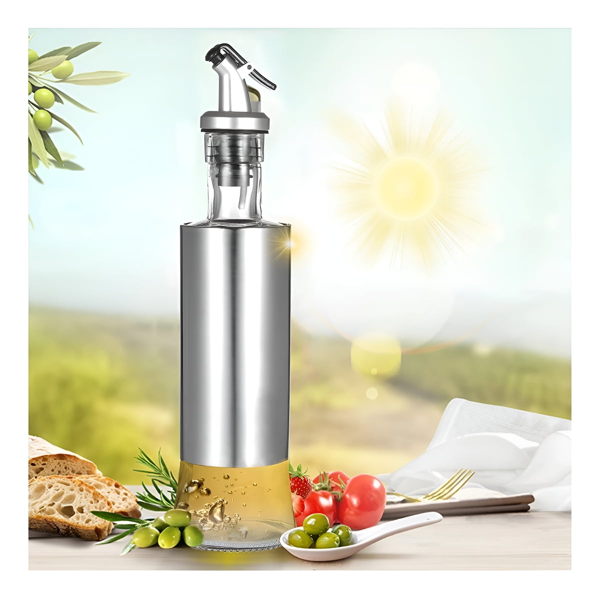 Porta Azeite Vinagre Dosador Vidro Inox Galheteiro 300ml