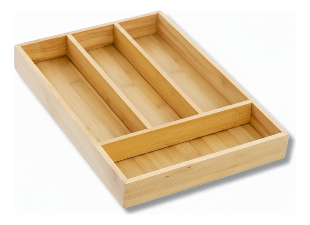 Porta Talheres Bambu 4 Divisórias Organizador Gavetas Luxo